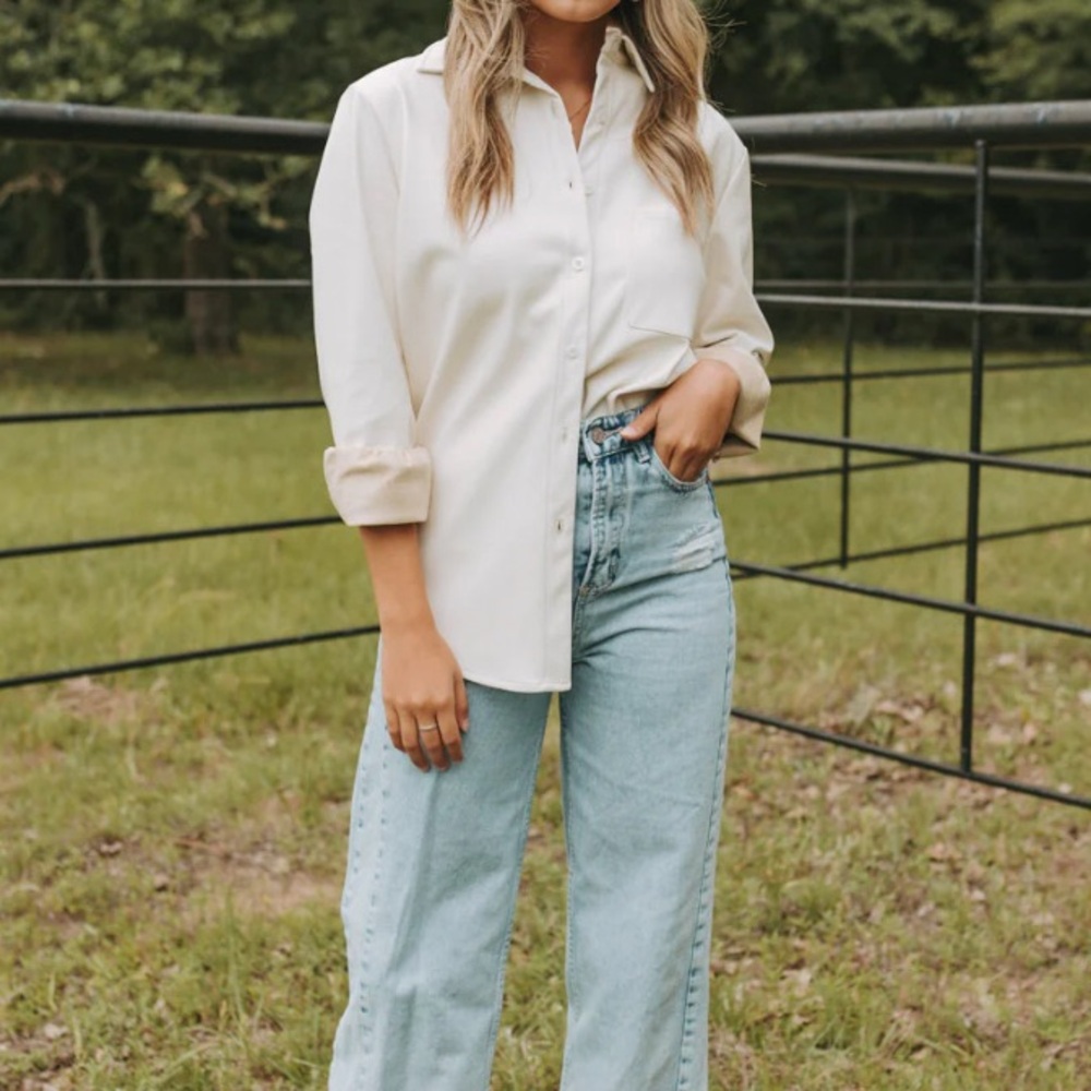 BuddyLove Brielle Vegan Leather Button Up Top - White × 1 L / White